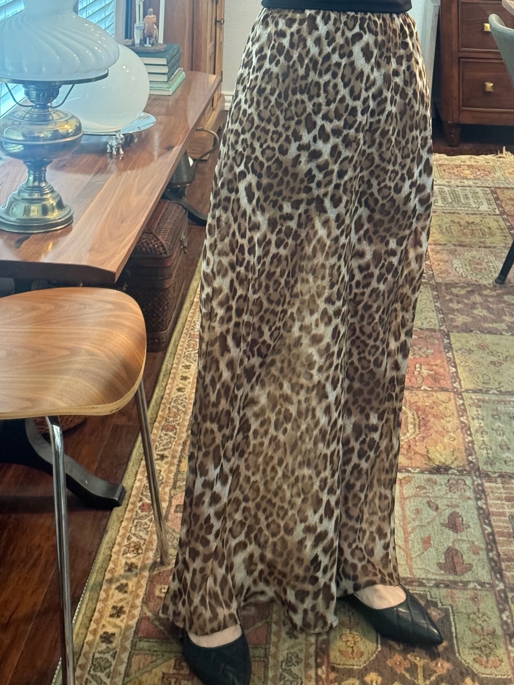 Y2K Leopard Print Maxi Skirt - Brown Animal Print Size S